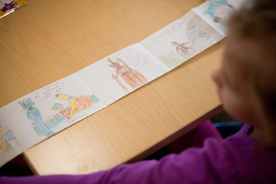 student shows the timeline she has made