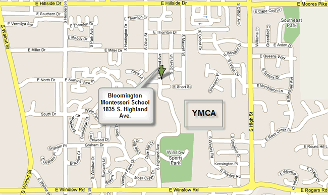 map to Bloomington Montessori School